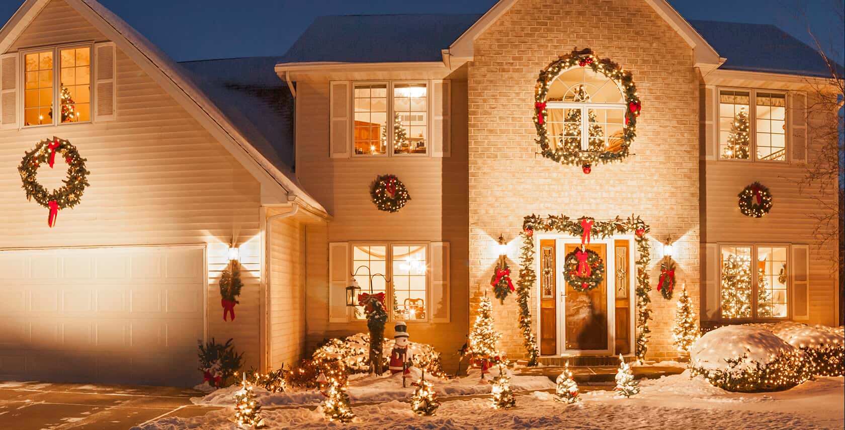 Christmas lighting on Columbus home exterior